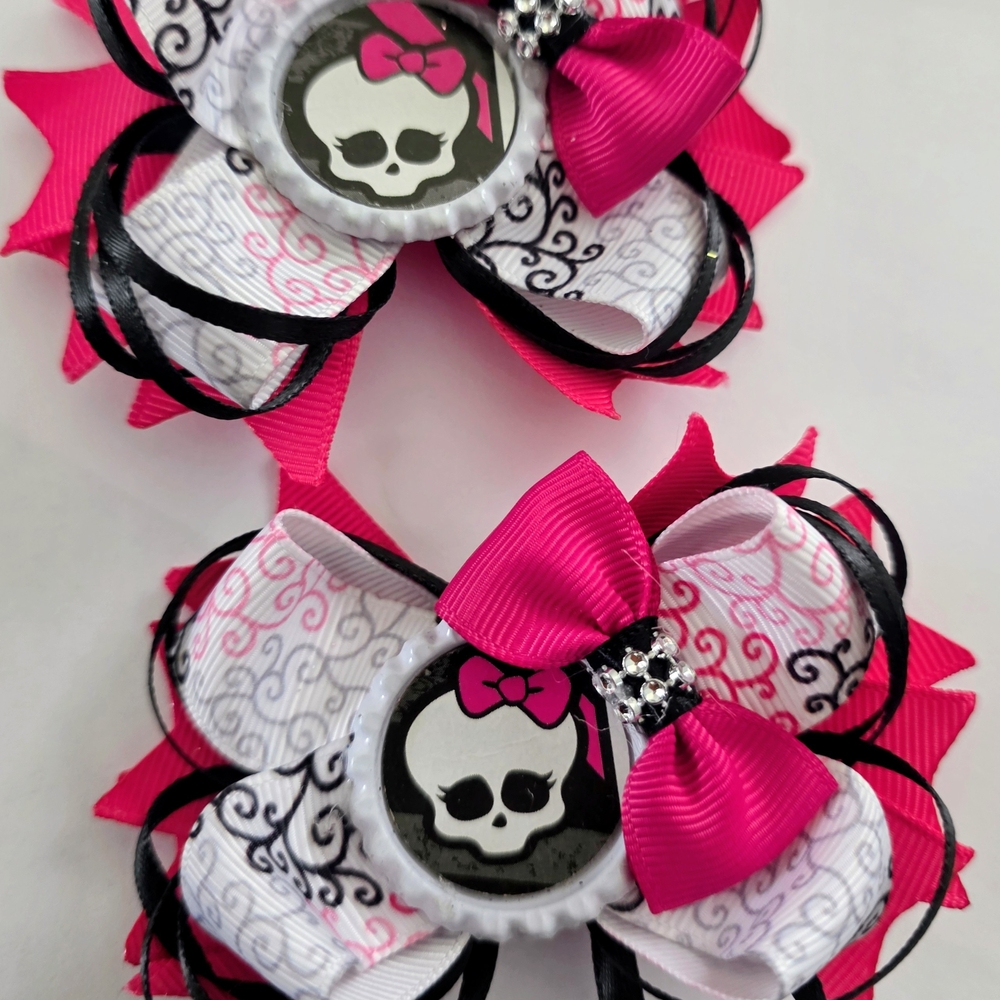 Pink and Black Skull Hair Bows